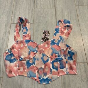 Cider Pink and Blue Floral Crop Top